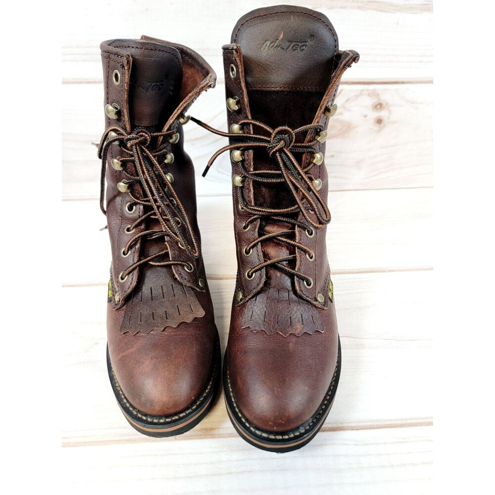 AdTec Brown Leather Kiltie Packer Western Boot Childrens Size 6 Like New - Picture 3 of 16